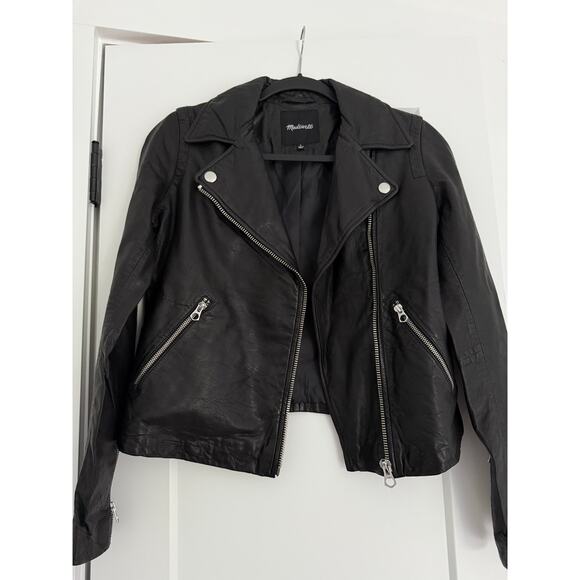 $525 New Madewell Washed Leather Motorcycle Jacket - Black - Small - Picture 5 of 11